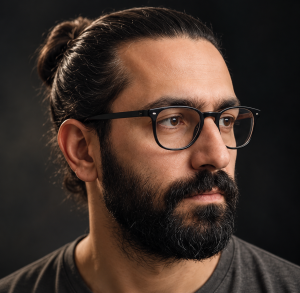 Thoughtful-Bearded-Man-in-Studio-Light
